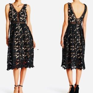 Romeo & Juliet Couture Black Floral Lace Midi Dress